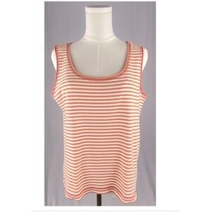 Chico's Striped Tank Top Womens L Coral White Scoop Neck Sleeveless Nautical